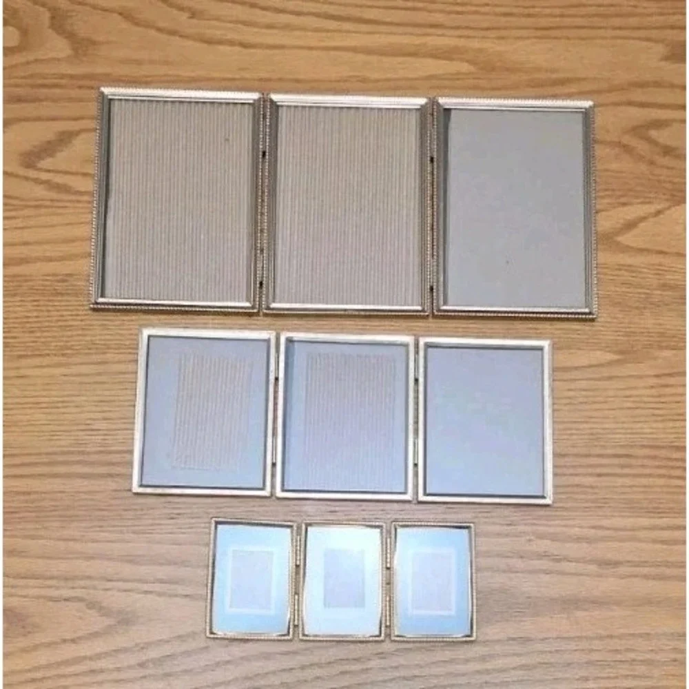 Tri Fold Picture Frame Photo Gold Tone Metal Hinged Vintage Lot Of 3 Cottagecore